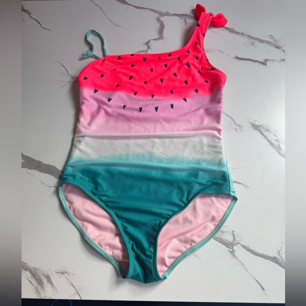Cat & Jack Watermelon Pink and Teal Swimsuit Size L 10-12